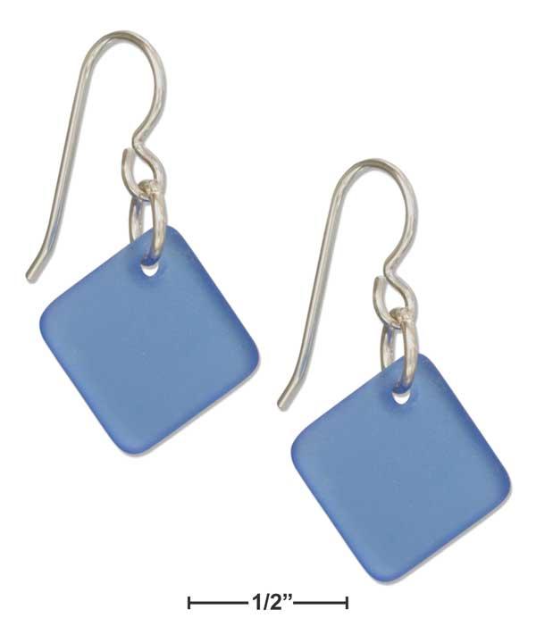 Sterling Silver Cornflower Blue Square Sea Glass Earrings