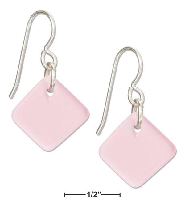 Sterling Silver Blushing Pink Square Sea Glass Earrings