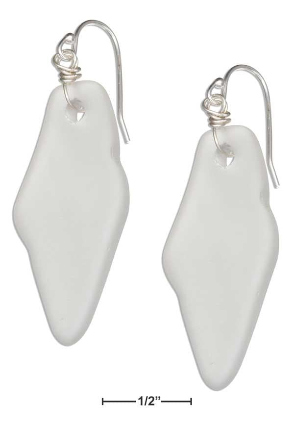 Sterling Silver Natural Shaped Shard White Clear Foam Sea Glass Dangle Earrings