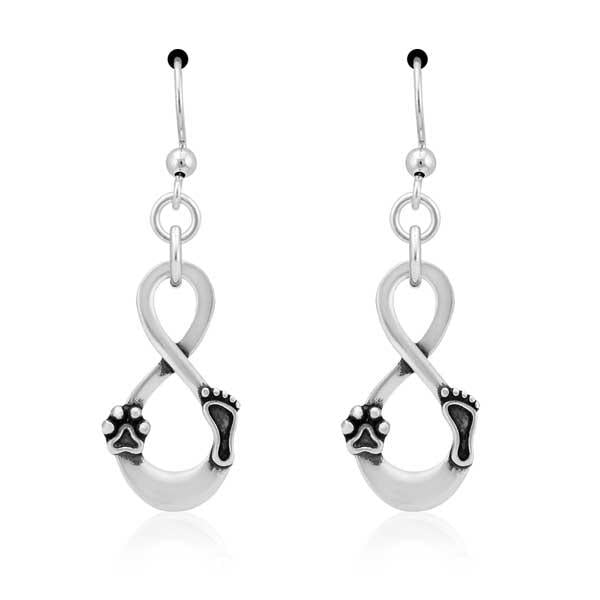 Sterling Silver Infinity Paw Print Footprint Our Lives Cross Paths Earrings