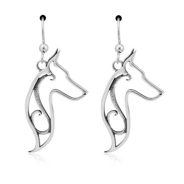 Sterling Silver Doberman Pinscher Head Earrings On French Wires