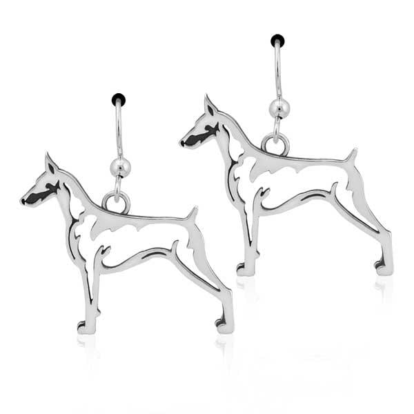 Sterling Silver Doberman Pinscher Earrings On French Wires