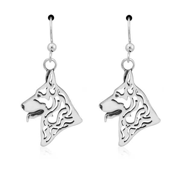 Sterling Silver German Shepherd Head Earrings On French Wires