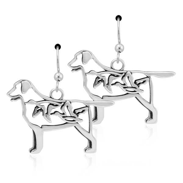 Sterling Silver Labrador Retriever Earrings With Ducks