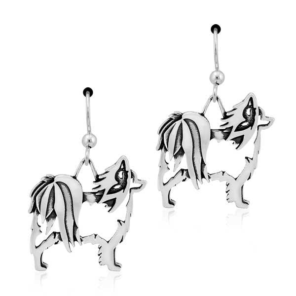 Sterling Silver Papillon Dog Earrings On French Wires With Butterfly Ears