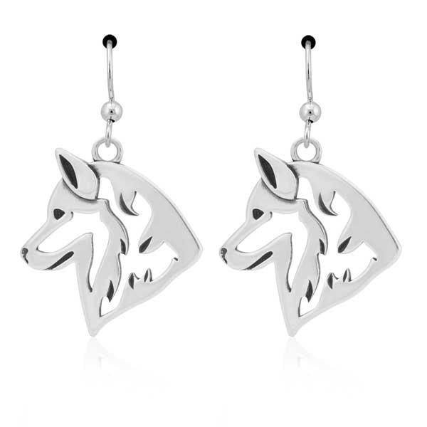 Sterling Silver Siberian Husky Head Earrings On French Wires