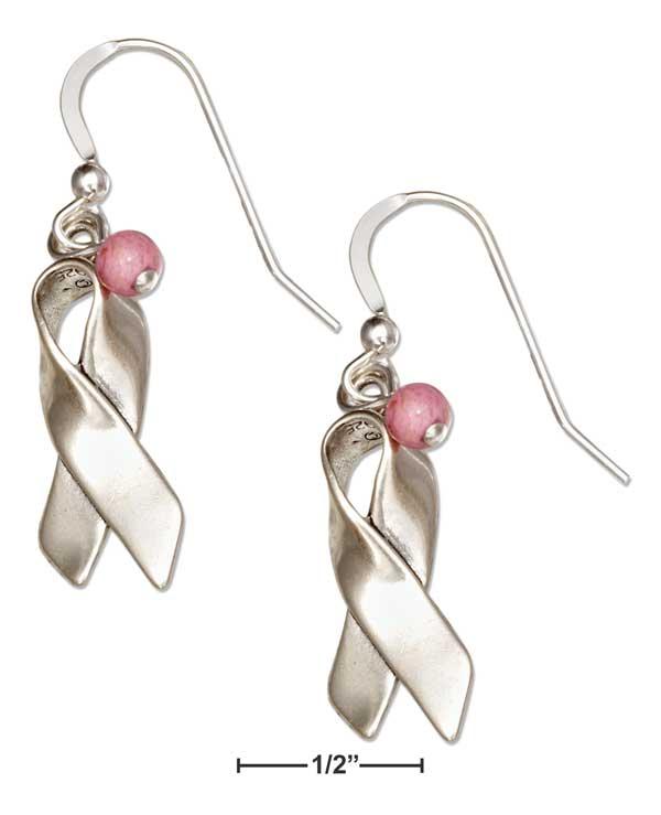 Sterling Silver Breast Cancer Awareness Large Ribbon Earrings Pink Riverstone Beads