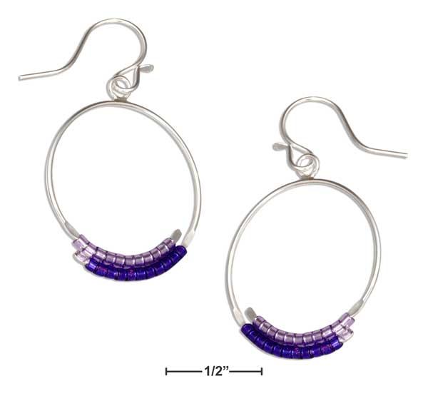 Sterling Silver 22m Wire Hoop Dangle Earring With Lilac And Purple Seed Beads