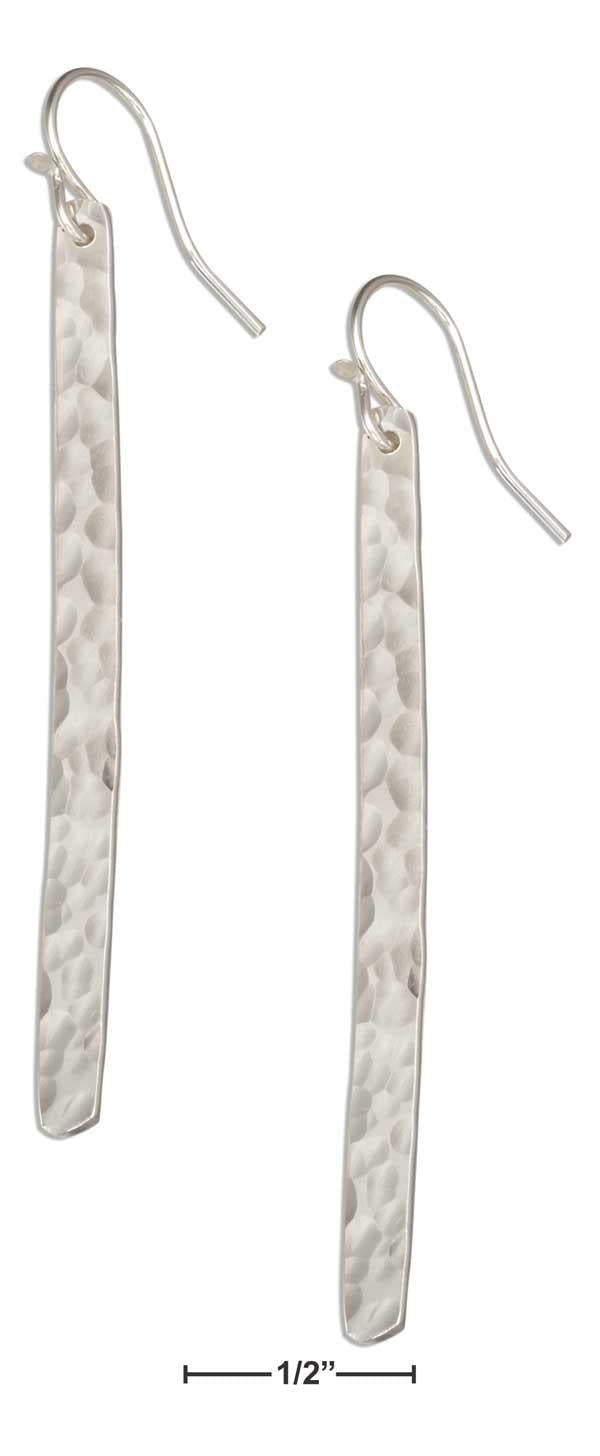 Sterling Silver Long Hammered Bar Dangle Earrings