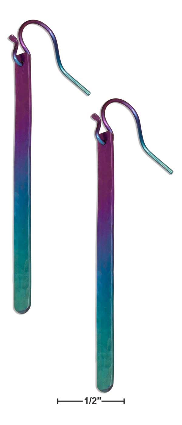 Rainbow Niobium Long Hammered Bar Dangle Earrings