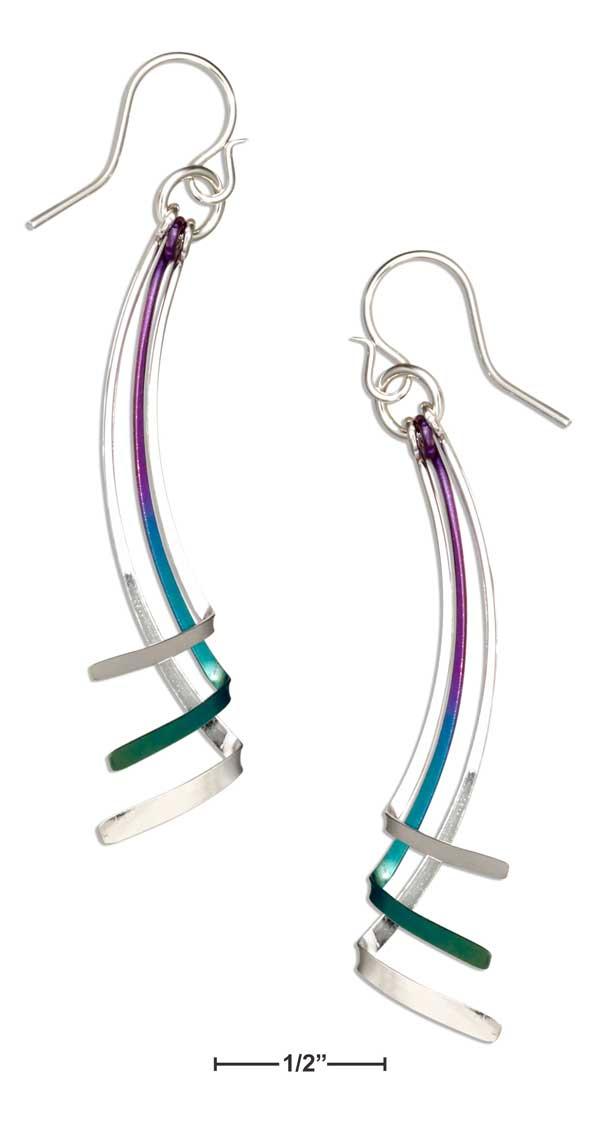 Sterling Silver And Rainbow Niobium Triple Graduated Folded Spoon Dangle Earrings