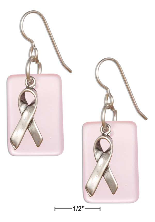 Sterling Silver Blush Pink Sea Glass Breast Cancer Awareness Ribbon Dangle Earrings