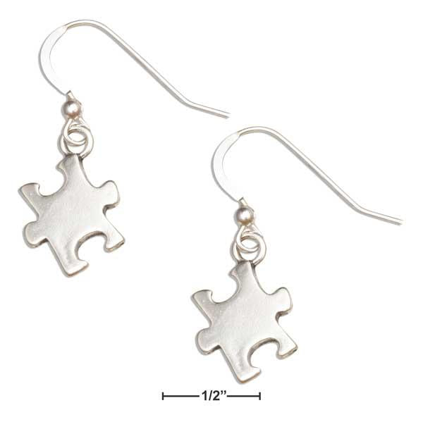 Sterling Silver Jigsaw Puzzle Piece Autism Awareness Earrings On French Wires