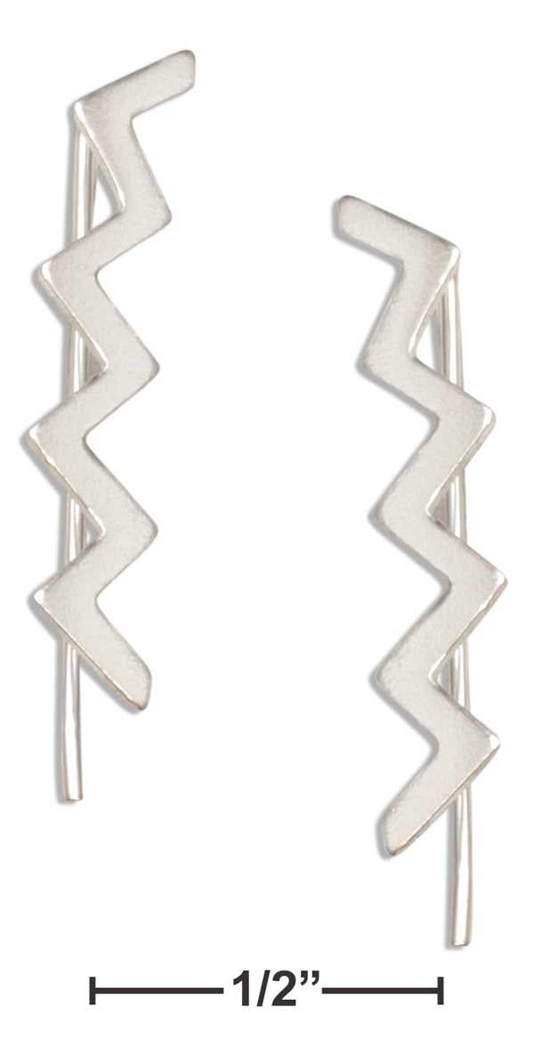 Sterling Silver Lightening Bolt Zigzag Ear Pin Thread Wire Earrings