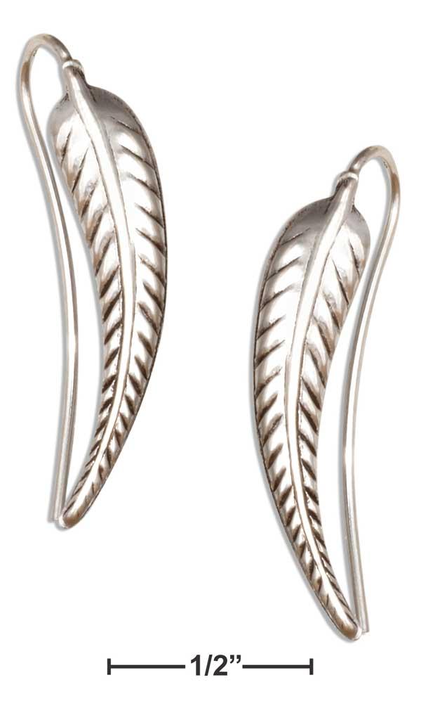 Sterling Silver Fern Leaf Leaves Ear Pin Thread Wire Earrings