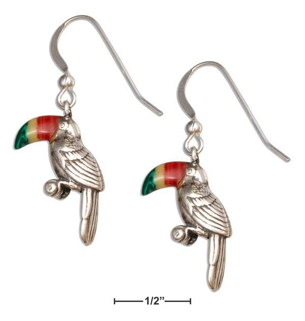 Sterling Silver Tropical Toucan Dangle Earrings With Colorful Inlay Beak