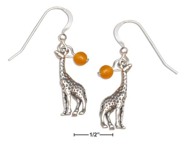 Sterling Silver Giraffe Dangle Earrings With Yellow Orange Quartz Beads