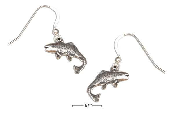 Sterling Silver Antiqued Salmon Fish Earrings On French Wires