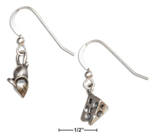 Sterling Silver Mouse And Cheese Wedge Earrings On French Wires