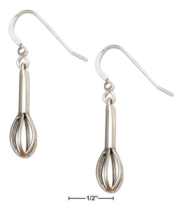 Sterling Silver Cooking Baker's Whisk Earrings On French Wires