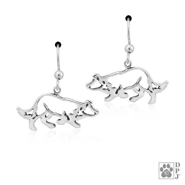 Sterling Silver Crouching Border Collie Dog Earrings On French Wires