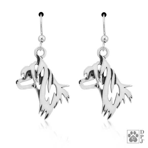 Sterling Silver Chinese Crested Dog Head Earrings On French Wires