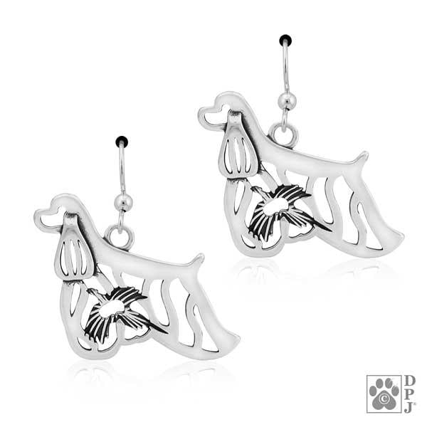 Sterling Silver Cocker Spaniel With Pheasant In Body Earrings On French Wires