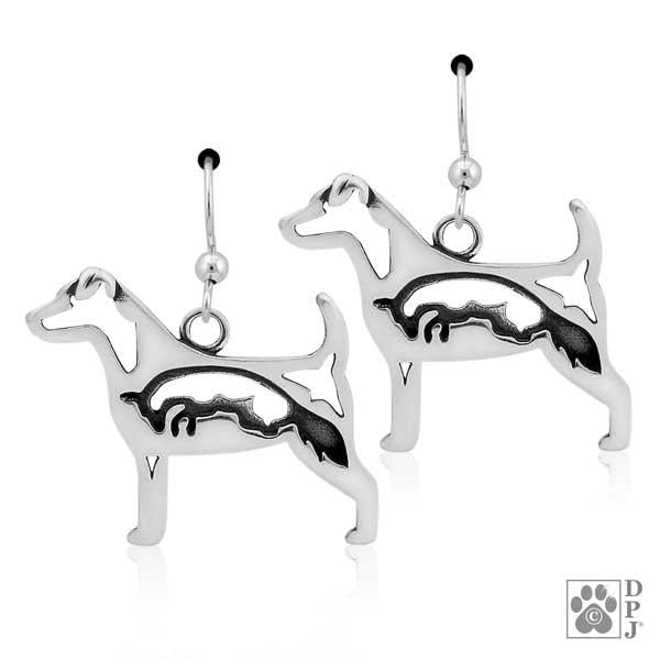 Sterling Silver Jack Russell Terrier Earrings With Fox In Body On French Wires