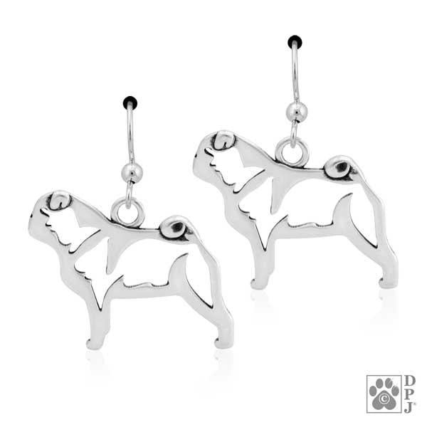 Sterling Silver Pug Dog Earrings On French Wires