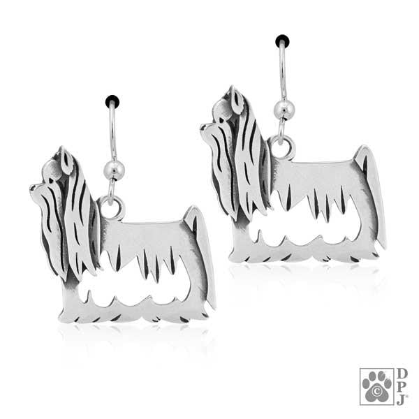 Sterling Silver Yorkie Yorkshire Terrier Earrings With Show Cut Body