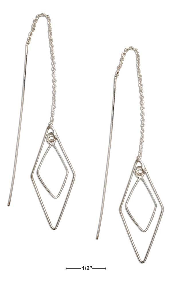 Sterling Silver Double Diamond Shape Dangles Ear Threader Earrings