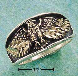 Sterling Silver Mens Bronze Eagle With Spread Wings Band Ring