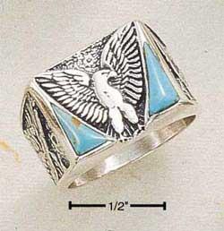 Sterling Silver Men's Reconstituted Turquoise Eagle Ring