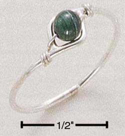 Sterling Silver Wire Ring With Malachite Bead