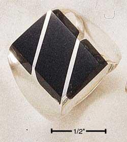 Sterling Silver Men's Large Obsidian Rectangular Striped Ring
