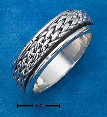 Sterling Silver Mens Antiqued Worry Ring With Woven Spinning Band