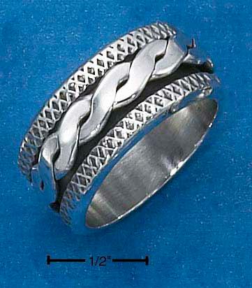 Sterling Silver Mens Antiqued Worry Ring With Twisted Spinning Band