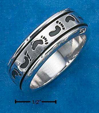 Sterling Silver Mens Worry Ring With Footprints Spinning Band