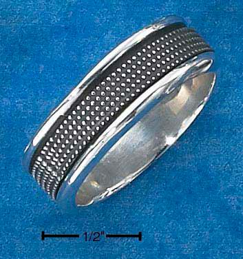 Sterling Silver Mens Antiqued Worry Ring With Beaded Spinning Band