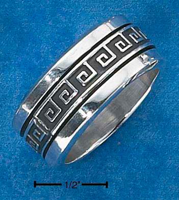 Sterling Silver Mens Worry Ring With Greek Key Spinning Band