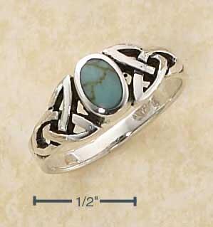 Sterling Silver Oval Simulated Turquoise Ring With Celtic Knots Shank