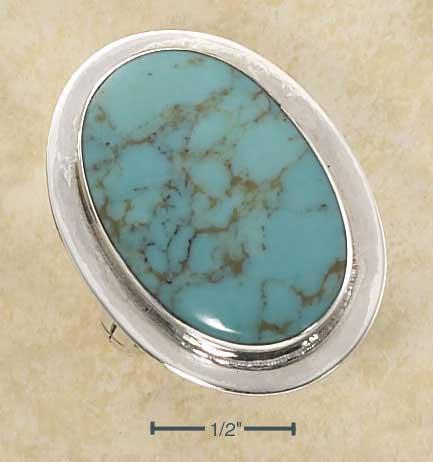 Sterling Silver Extra Large Bezel Set Oval Simulated Turquoise Ring