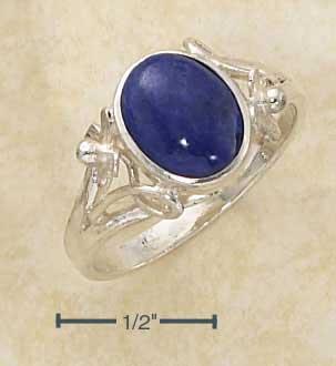 Sterling Silver Floral Oval Reconstituted Blue Stone Ring