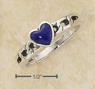 Sterling Silver Curb Link Reconstituted Blue Stone Heart Ring