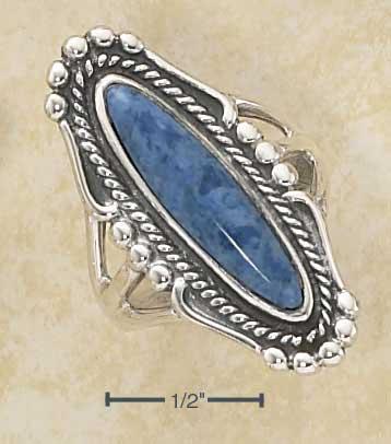 Sterling Silver Elongated Oval Reconstituted Denim Lapis Ring