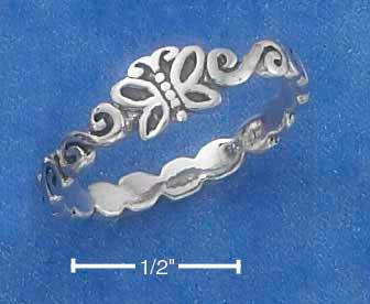 Sterling Silver Tiny Butterfly Ring With Scroll Band