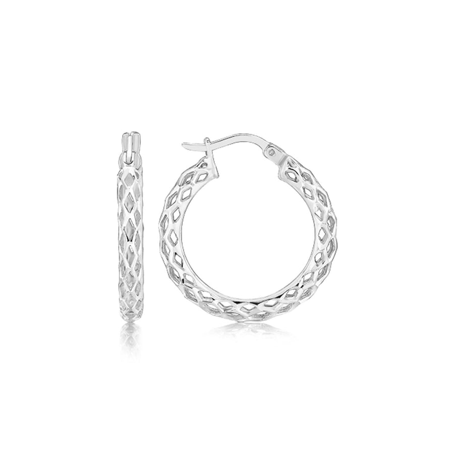 Sterling Silver Rhodium Plated Woven Motif Small Hoop Earrings