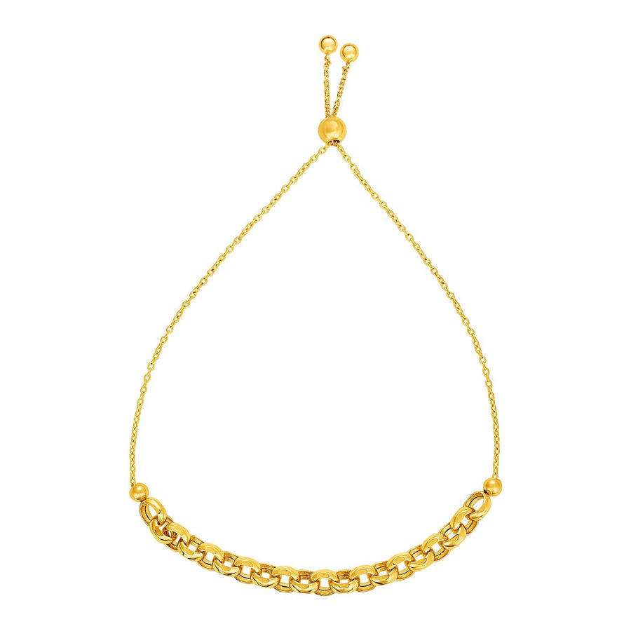 Adjustable Round Link Chain Bracelet in 14k Yellow Gold