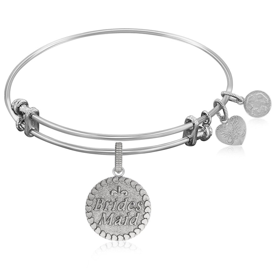 Expandable Bangle in White Tone Brass with Brides Maid Symbol