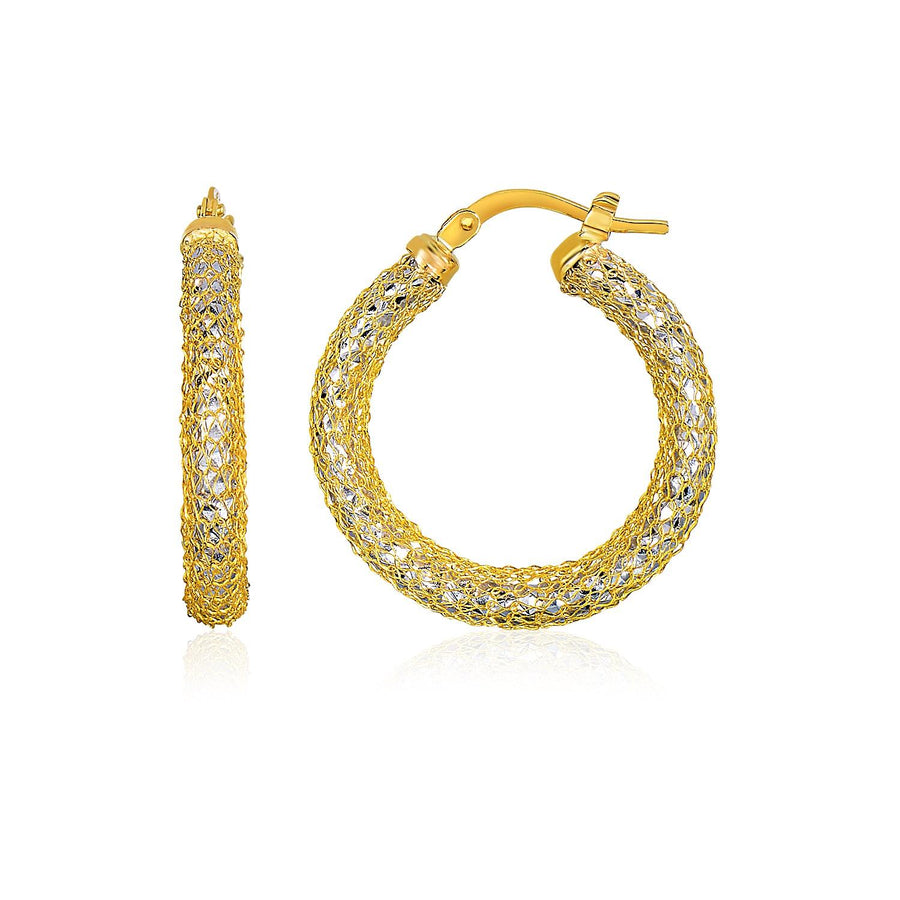 14k Two-Tone Yellow and White Gold Sparkle Texture Hoop Earrings